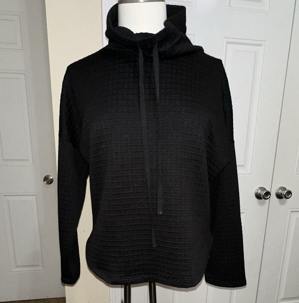 Max Studio London Women's Black Pullover Hoodie Drawstring Hood Solid Knit XS